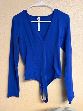 Free People intimately Cobalt Blue Long-Sleeve V-Neck Bodysuit